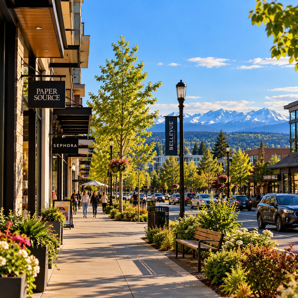 Bellevue Plaza with Mountain Views