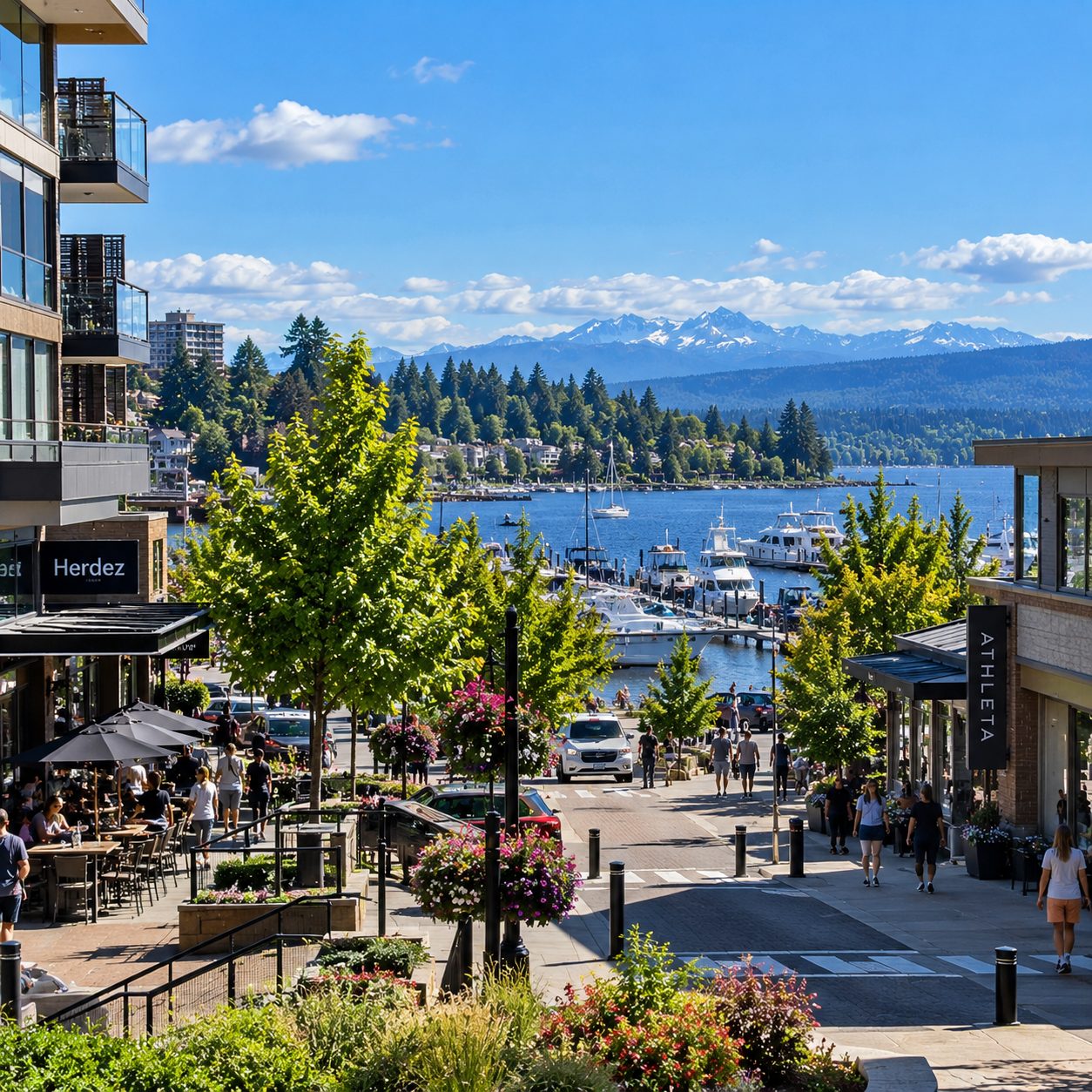 Lakeside Marina Town with Mountain Views